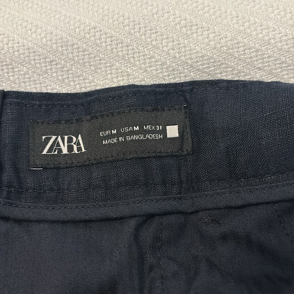 Zara navy blue linen blend Bermuda shorts SZ M high rise relaxed fit preppy - Picture 5 of 15